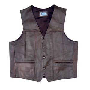 Genuine Leather True Vintage Button Up Cowboy Western Country Vest EUC 44